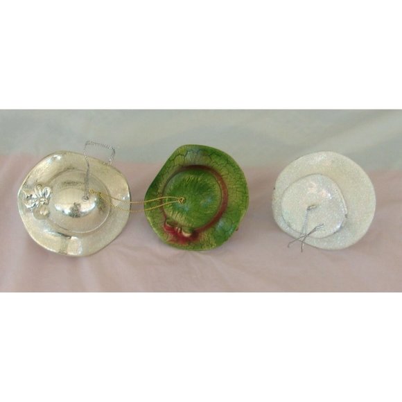 Lot of 3 Christmas Ornaments Small Snowman Heads w/Top Hats Set about 4 Inches - Picture 4 of 4